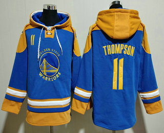 Men's Golden State Warriors #11 Klay Thompson Blue Ageless Must Have Lace Up Pullover Hoodie