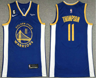 Men's Golden State Warriors #11 Klay Thompson Blue With No 6 Patch Stitched Jersey