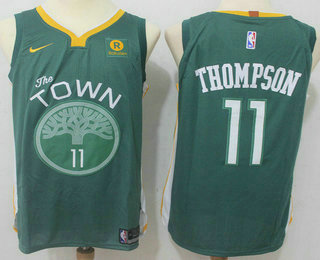 Men's Golden State Warriors #11 Klay Thompson Dark Green 2017-2018 Nike Authentic Rakuten Stitched NBA Jersey