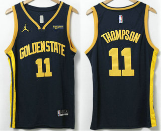 Men's Golden State Warriors #11 Klay Thompson Navy Blue Jordan 2022 Stitched Jersey With Sponsor