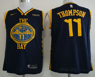 Men's Golden State Warriors #11 Klay Thompson New Navy Blue 2019 City Edition NEW Rakuten Logo NBA Swingman Jersey