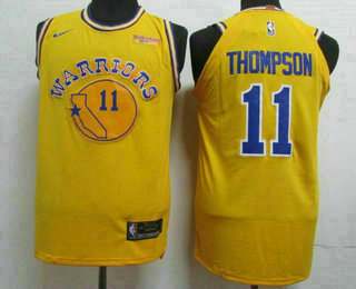 Men's Golden State Warriors #11 Klay Thompson New Yellow 2019 Nike Authentic Rakuten Stitched NBA Jersey