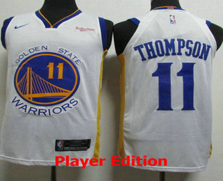 Men's Golden State Warriors #11 Klay Thompson White 2018 Nike Player Edition Stitched NBA Jersey With The Sponsor Logo