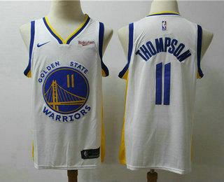 Men's Golden State Warriors #11 Klay Thompson White 2019 Nike Swingman NEW Rakuten Logo Stitched NBA Jersey