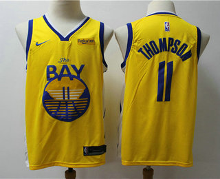 Men's Golden State Warriors #11 Klay Thompson Yellow 2020 Nike Swingman NEW Rakuten Logo Stitched NBA Jersey