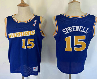 Men's Golden State Warriors #15 Latrell Sprewell 1988-89 Blue Hardwood Classics Soul Swingman Throwback Jersey