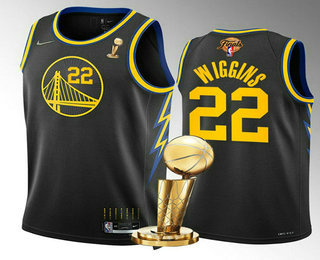 Men's Golden State Warriors #22 Andrew Wiggins Black 2022 NBA Finals Champions Stitched Jersey