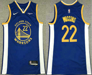 Men's Golden State Warriors #22 Andrew Wiggins Blue 75th Anniversary Diamond 2021 Stitched Jersey With Sponsor