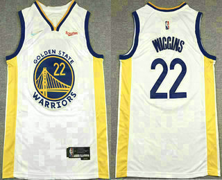 Men's Golden State Warriors #22 Andrew Wiggins White 75th Anniversary Diamond 2021 Stitched Jersey With Sponsor