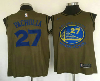 Men's Golden State Warriors #27 Zaza Pachulia Olive Stitched Nike Swingman Jersey