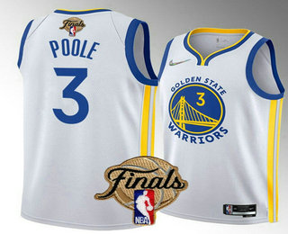 Men's Golden State Warriors #3 Jordan Poole 2022 White NBA Finals Stitched Jersey