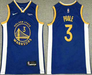 Men's Golden State Warriors #3 Jordan Poole Blue 75th Anniversary Diamond 2021 Stitched Jersey With Sponsor