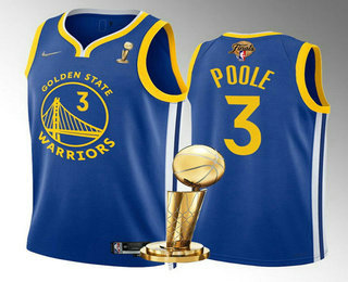 Men's Golden State Warriors #3 Jordan Poole Royal 2022 NBA Finals Champions Stitched Jersey
