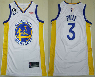 Men's Golden State Warriors #3 Jordan Poole White 6 Patch Icon Sponsor Swingman Jersey