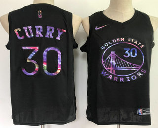 Men's Golden State Warriors #30 Stephen Curry  Black Iridescent 2021 Nike Swingman Stitched Jersey