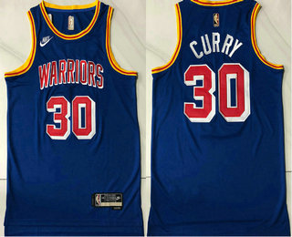 Men's Golden State Warriors #30 Stephen Curry 75th Anniversary Diamond Blue AU 2021 Stitched Jersey