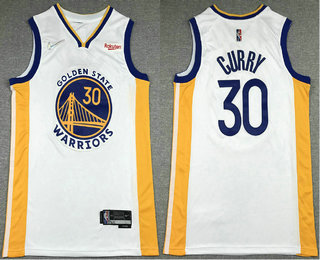 Men's Golden State Warriors #30 Stephen Curry 75th Anniversary Diamond White 2021 Stitched Jersey With Sponsor Logo