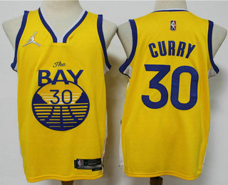 Men's Golden State Warriors #30 Stephen Curry 75th Anniversary Diamond Yellow Jordan 2021 Stitched Jersey