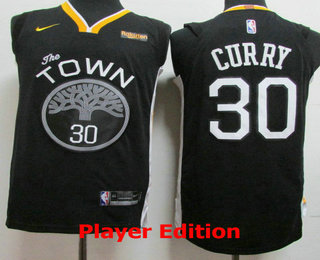 Men's Golden State Warriors #30 Stephen Curry Black 2018 Nike Player Edition Stitched NBA Jersey With The Sponsor Logo