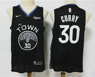 Men's Golden State Warriors #30 Stephen Curry Black 2020 City Edition NBA Swingman Jersey With The Sponsor Logo