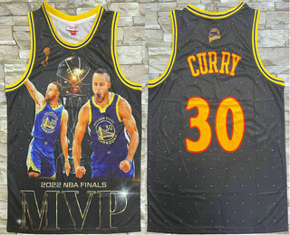 Men's Golden State Warriors #30 Stephen Curry Black 2022 NBA Finals Champions Heat Press Throwback Jersey