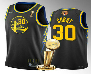 Men's Golden State Warriors #30 Stephen Curry Black 2022 NBA Finals Champions Stitched Jersey