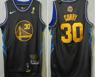 Men's Golden State Warriors #30 Stephen Curry Black 2022 NBA Finals Champions Stitched Jersey