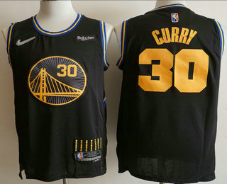 Men's Golden State Warriors #30 Stephen Curry Black 2022 Nike City Edition Stitched Swingman Jersey With Sponsor