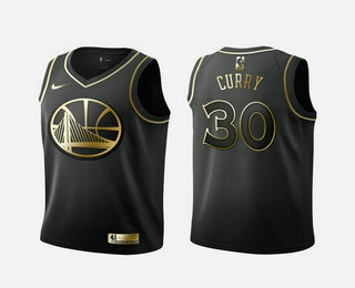 Men's Golden State Warriors #30 Stephen Curry Black Gold Nike Swingman Jersey