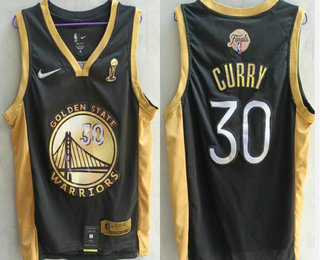 Men's Golden State Warriors #30 Stephen Curry Black Golden 2022 NBA Finals Champions Stitched Jersey