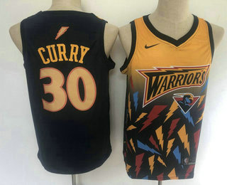 Men's Golden State Warriors #30 Stephen Curry Black with Yellow Salute Nike Swingman Stitched NBA Jersey