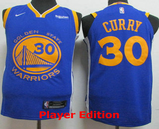 Men's Golden State Warriors #30 Stephen Curry Blue 2018 Nike Player Edition Stitched NBA Jersey With The Sponsor Logo