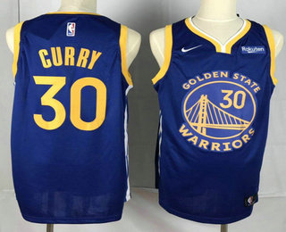 Men's Golden State Warriors #30 Stephen Curry Blue 2020 Nike Swingman NEW Rakuten Logo Stitched NBA Jersey