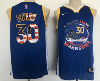 Men's Golden State Warriors #30 Stephen Curry Blue 4th of July Icon Swingman Jerse