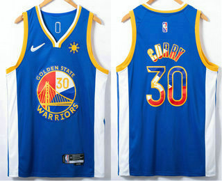 Men's Golden State Warriors #30 Stephen Curry Blue 75th Anniversary Diamond Swingman Fashion Jersey