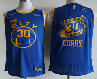 Men's Golden State Warriors #30 Stephen Curry Blue Throwback The City Nike Jersey