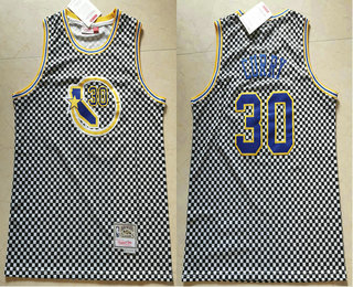 Men's Golden State Warriors #30 Stephen Curry Checkerboard Grey Hardwood Classics Soul Swingman Throwback Jersey