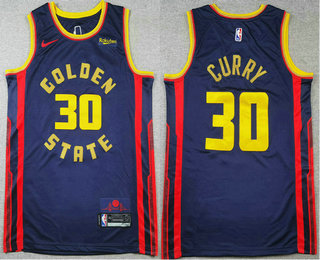 Men's Golden State Warriors #30 Stephen Curry Navy 2024 City Edition Sponsor Stitched Jersey