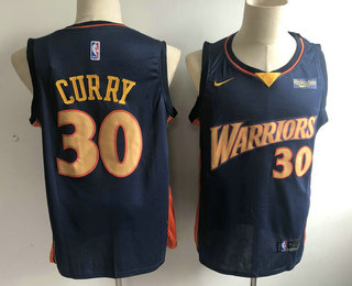 Men's Golden State Warriors #30 Stephen Curry Navy Blue Nike Throwback Jersey With The Sponsor Logo
