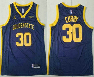 Men's Golden State Warriors #30 Stephen Curry Navy Statement Icon Sponsor Swingman Jersey