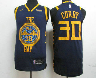 Men's Golden State Warriors #30 Stephen Curry New Navy Blue 2019 City Edition NEW Rakuten Logo NBA Authentic Jersey