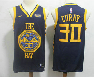 Men's Golden State Warriors #30 Stephen Curry New Navy Blue 2019 City Edition NEW Rakuten Logo NBA Swingman Jersey