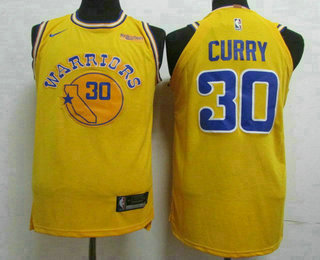 Men's Golden State Warriors #30 Stephen Curry New Yellow 2019 Nike Authentic Rakuten Stitched NBA Jersey