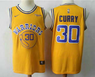 Men's Golden State Warriors #30 Stephen Curry New Yellow 2019 Nike Swingman Rakuten Stitched NBA Jersey