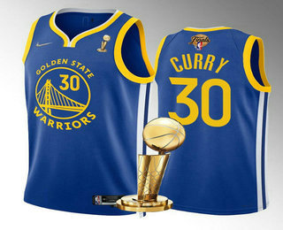 Men's Golden State Warriors #30 Stephen Curry Royal 2022 NBA Finals Champions Stitched Jersey
