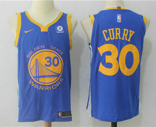 Men's Golden State Warriors #30 Stephen Curry Royal Blue 2017-2018 Nike Authentic Rakuten Stitched NBA Jersey