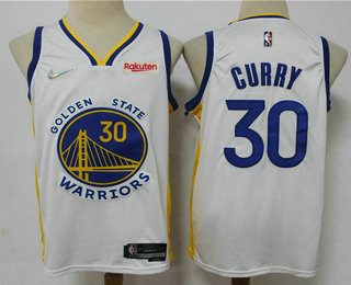 Men's Golden State Warriors #30 Stephen Curry White 75th Anniversary Diamond 2021 Stitched Jersey With Sponsor