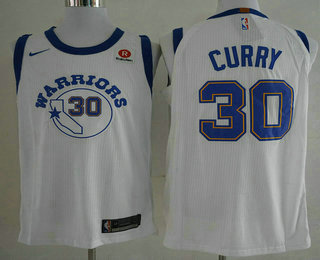 Men's Golden State Warriors #30 Stephen Curry White AU 2017-2018 Nike Swingman Rakuten Stitched Throwback NBA Jersey