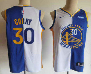 Men's Golden State Warriors #30 Stephen Curry White Blue Two Tone Stitched Swingman Nike Jersey With Sponsor