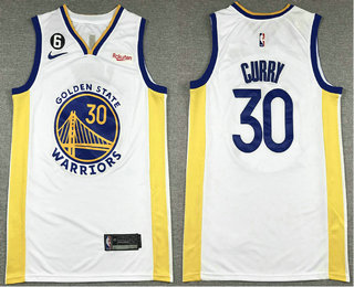 Men's Golden State Warriors #30 Stephen Curry White With No 6 Patch Stitched Jersey